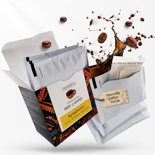 PROFISTA Drip Coffee Symphony - 7x12g im Drip Kaffee Beutel - Geschenkset für Männer - Geschenk Kaffee Set für Unterwegs, Vatertag, Camping, Kaffeepulver aus 100 % Arabica Bohnen (Symphony)