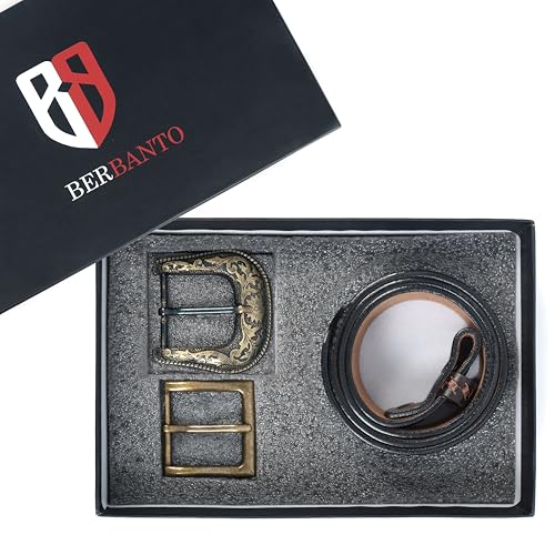 Handmade Full Grain Leather Tooled Western Belt – Floral & Basketweave Design – Interchangeable Buckle