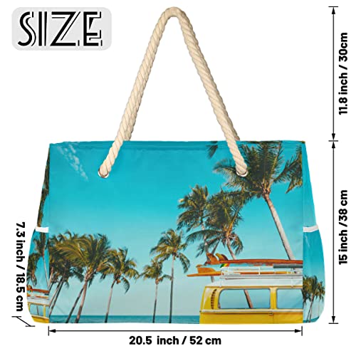 cfpolar Bolsa de praia feminina com palmeiras tropicais vintage para carro, impermeável, bolsa de pi