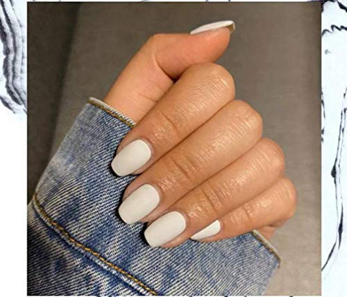 Cathercing 24 Pcs Ballerina Pure Color Matte Coffin Nails Mini Full Cover White False Nails Short False Beauty Nails Square Fake Gel Tips Art Nail Stickers for Women Girls Gift Prom Party Halloween