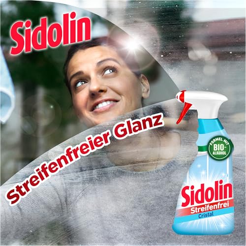 Sidolin Streifenfrei All in 1 Cristal (500 ml), Glasreiniger verleiht Sauberkeit, Glanz & Schutz, Fensterreiniger mit Bio-Alkohol, Flasche aus 100% recyceltem Plastik