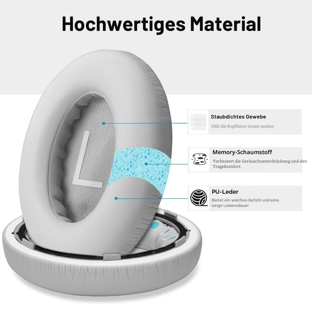 Ohrpolster für Bose 700 Noise Cancelling Kopfhörer (NC700) – Ohrpolster Ersatz mit weichem PU-Leder, luxuriöser Memory-Schaum, zusätzliche Dicke, extra langlebige Ohrpolster (Grau)