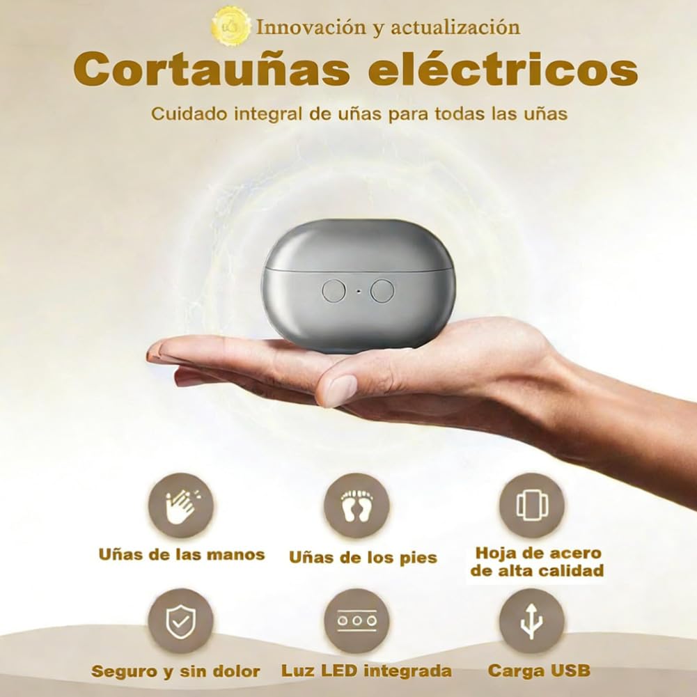 Cortauñas Electrico Pies y Manos con Luz LED Integrada, Incluye 2 Accesorios de Pulido para Uñas, Ideal para Adultos, Mayores y Personas con Movilidad Reducida (Negro)