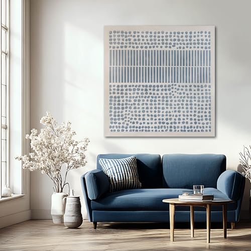 Framed Canvas Wall Art, Blue Abstract Oil Painting, Textured Wall Art, Ready to Hang, Modern Home Decor for Living Room Bedroom,40x40 Inch