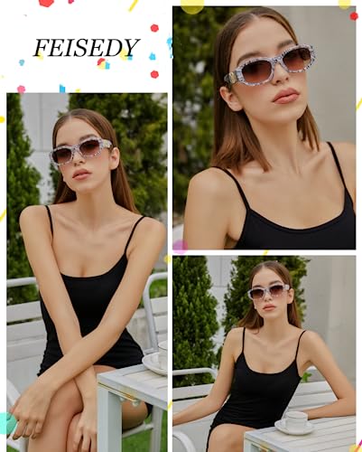 Image of FEISEDY Retro Trendy Rectangle Sunglasses Women Men Narrow Shades B2322 | |Vintage Shades |UV400 Protection |Blocks Glare |Women & Men |Comes With A Storage Case