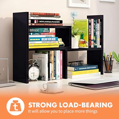 Image of PowerKing Wood Desktop Organizer, Adjustable Display Shelf Rack for Home Office Desktop Storage Supplies Organization (Black Walnut)