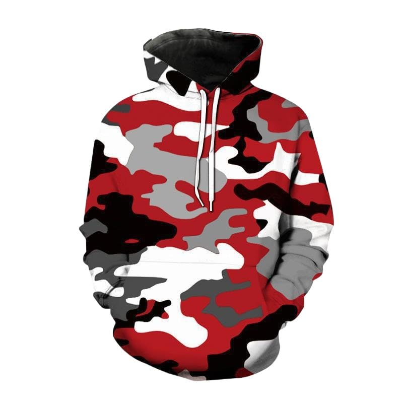 Camo Hoodie for Men Camouflage Pullover Hoodies Hooded Long Sleeve Sweatshirt Drawstring Hoody Top with Kangaroo Pocket