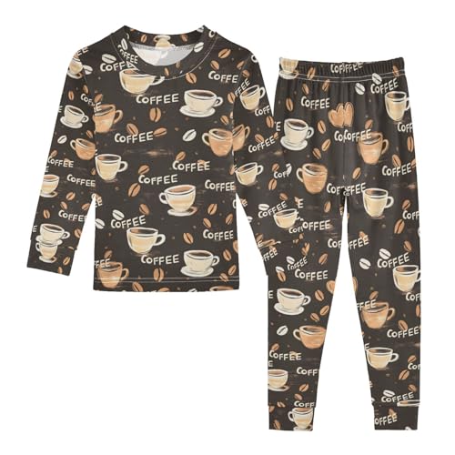 ALAZA Coffee Bean Love Pajamas Long Sleeve Sleepwear 2-Piece Pajama Set