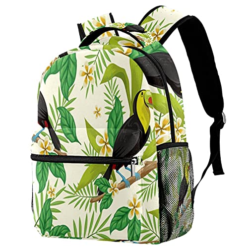 Sac à dos de voyage avec porte-bouteille et motif feuilles tropicales vertes