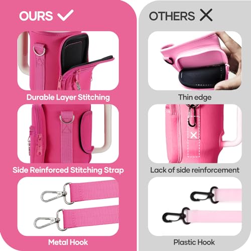 Image of linmaya Water Bottle Carrier Bag with Phone Pocket for Stanley 40 /30 oz Tumbler Neoprene Water Bottle Holder Pouch with 2 Adjustable Strap & 3 Leak Stoppers for Stanley Cup Accessories