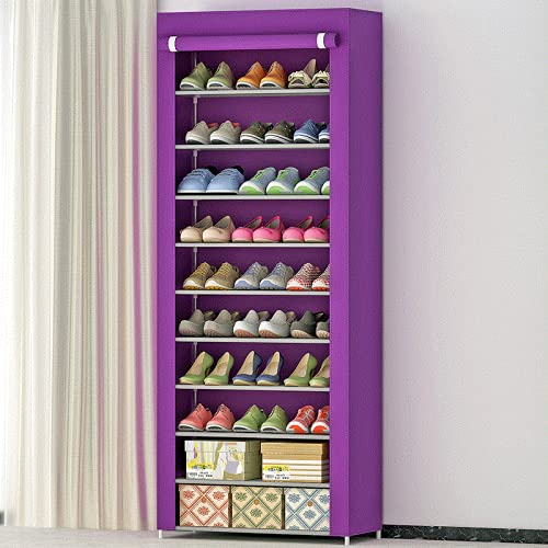 Fabric Shoe Rack 10 tier, Shoe Cabinet, Shoe Closet, Shoe Organizer for Living room, bedroom, and hallway. (Purple)