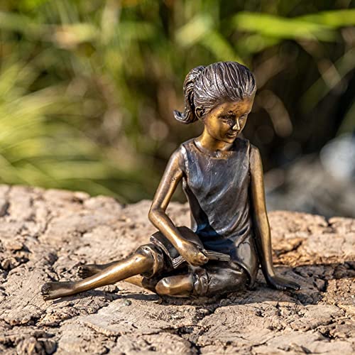 IDYL Bronze-Skulptur Lesendes Mädchen | 14x8x14 cm | Kinderfigur aus...