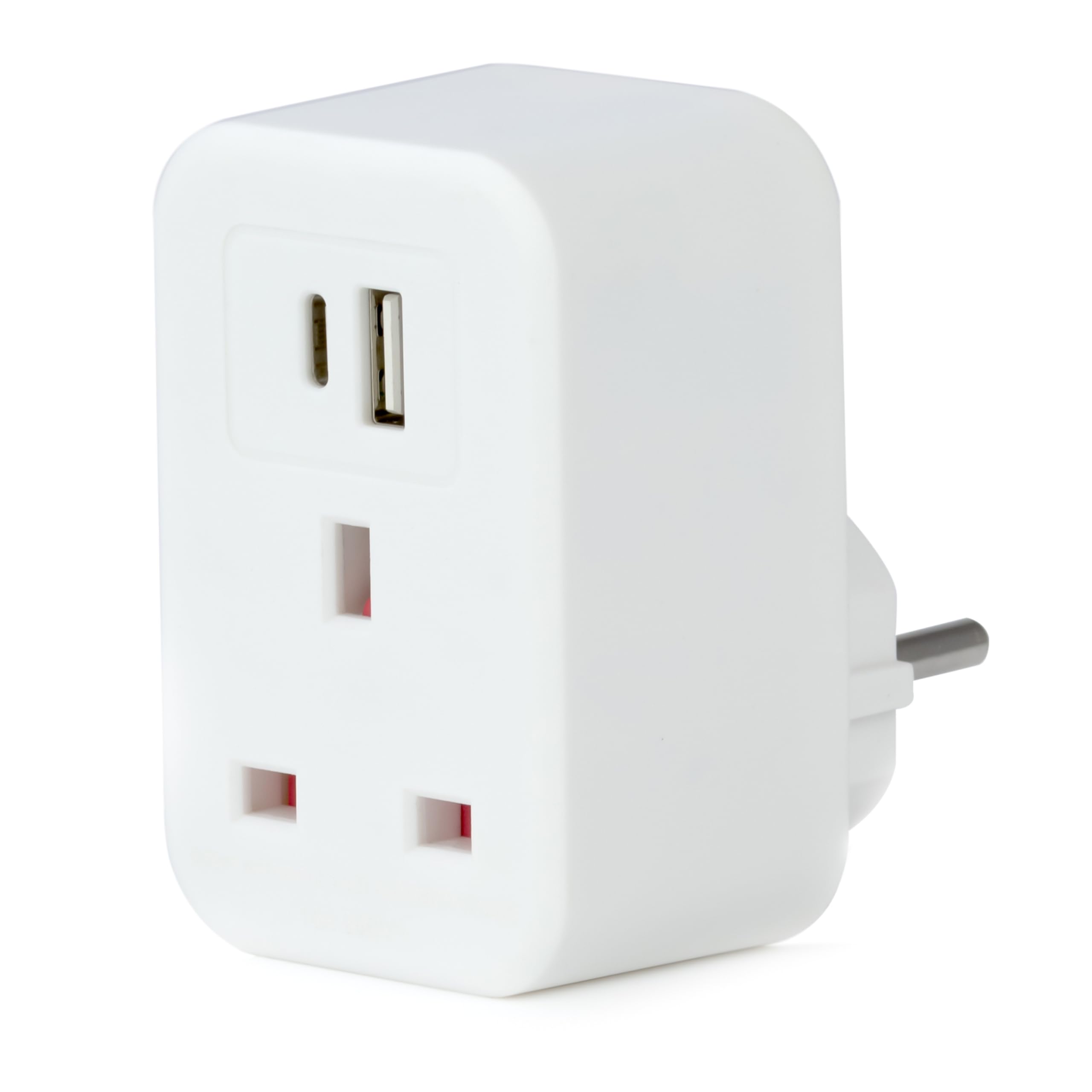 Status UK to European Adaptor, 1 Way, 2x USB A and C Charging Ports, White, Pack of 1 (S2USBACEURO1PK6)
