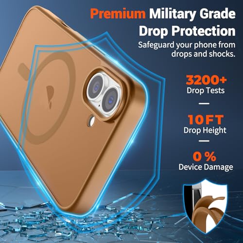 Image of SUPFINE Magnetic for iPhone 16 Plus Case (Compatible with MagSafe) (Military Grade Drop Protection) Slim Translucent Matte Shockproof with Anti-Fingerprint Phone Case, Brown