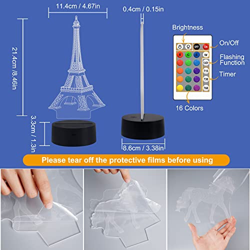 Image of FULLOSUN Eiffel Tower Nightlight 3D Illusion Lamp Visual Bedroom Decoration LED Lamp with Remote Control 16 Color Changing Paris Fashion Style Acrylic Gifts for Birthday Xmas