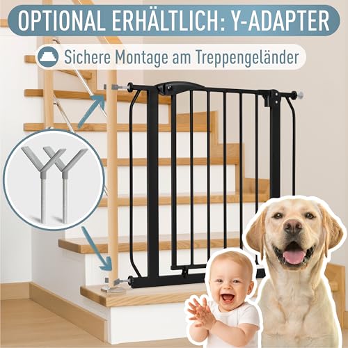 ib style Treppenschutzgitter Berrin - Türschutzgitter für Babys, Ohne Bohren, Gittertür, Tuergitter für Kinder, Schwarz, Breite: 140-150 cm