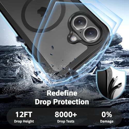 Image of jaroco Magnetic for iPhone 16 Case Heavy Duty Protection Black | Compatible with MagSafe,Military Grade Drop Protection,Translucent Matte,Non-Slip,Shockproof 2-Layer Durable Bumper Case