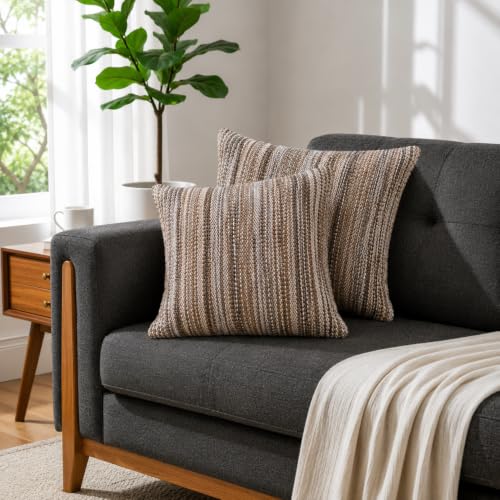 Image of STITCHNEST 'Nomad Weave Collection' Cushion Covers 16 x 16 Inches Set of 2 - Elegant Jacquard Fabric, Washable & Durable for Modern Living