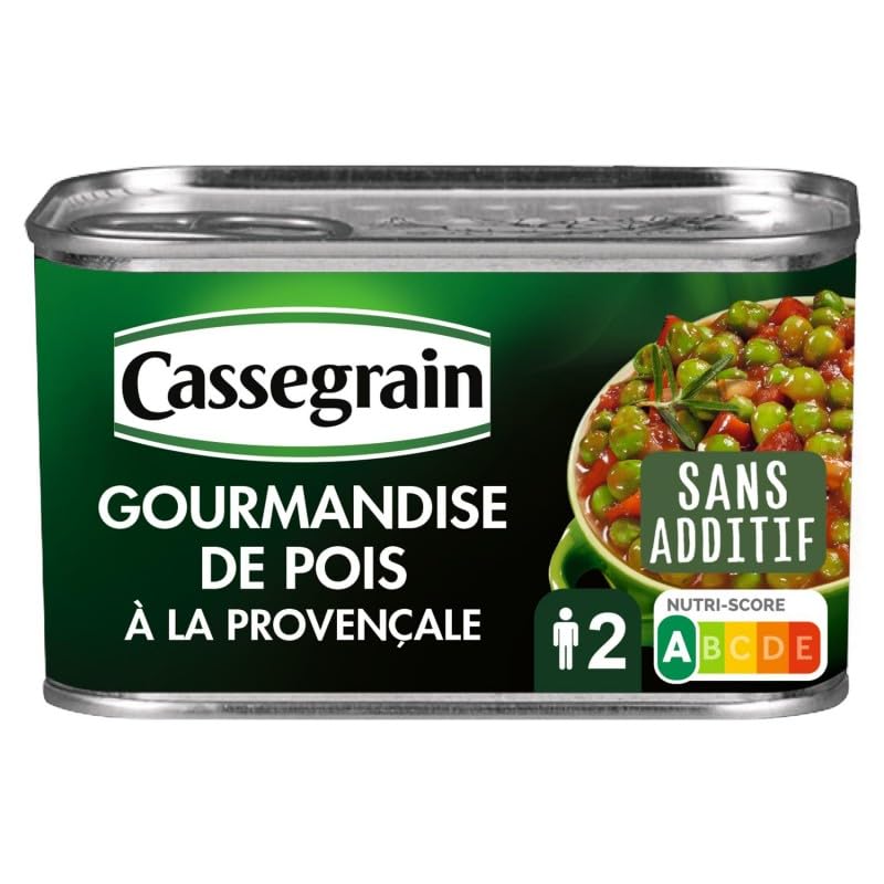 CASSEGRAIN - Délice de pois à la provençale 375g : une conservé de légumes savoureuse à déguster en plat cuisiné ou en accompagnement pour une expérience culinaire exceptionnelle - Le Lot De 4