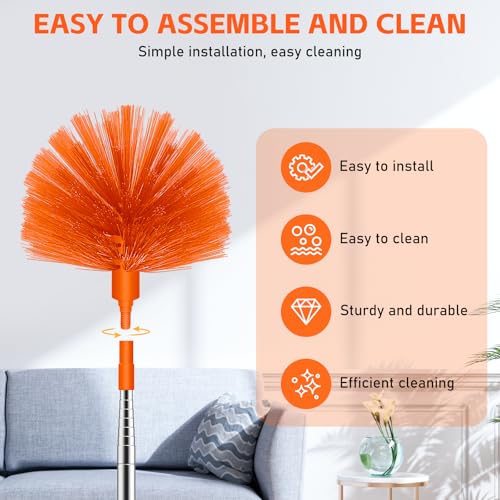 Image of SetSail Cobweb Duster with Extension Pole, Retractable Dusters for Cobweb Cleaning 90-inch Long Handle Spider Web Brush for Outdoor Indoor High Ceilings Fan, Orange