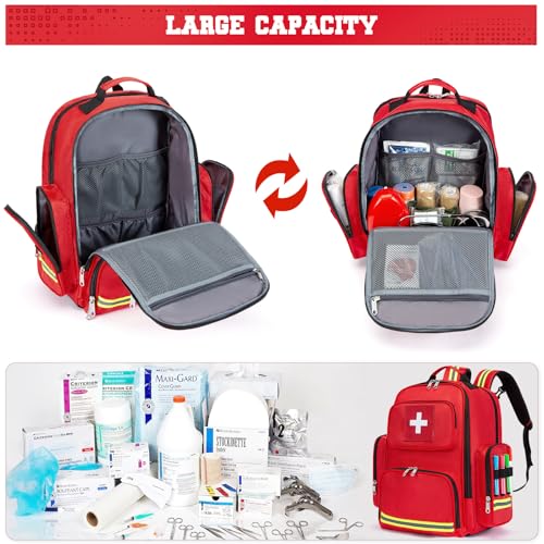 Image of Gatycallaty First Aid Backpack Medical Emt First Responder Bag Empty Ems Emergency Home Health Hiking Trauma Travel Camping (Red, Large - pack of 2)