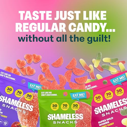 Shameless Low Carb Keto Gummy Bundle - Watermelon, OMG Peach & Super Wild Worms Gluten Free Candy image 5