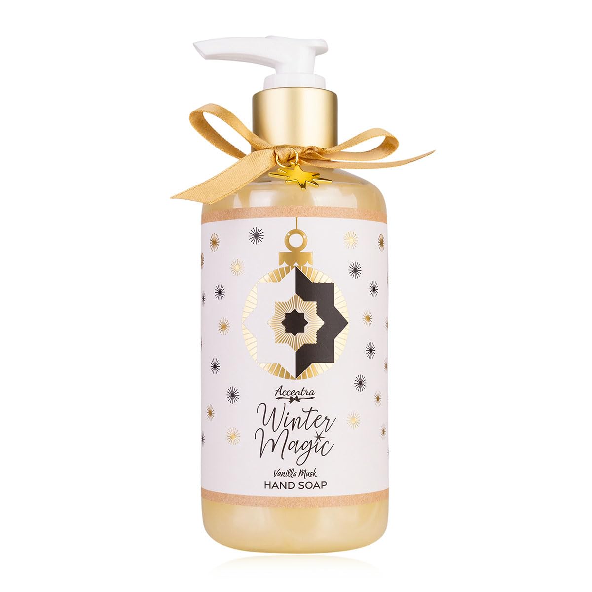 Accentra Seifenspender WINTER MAGIC Flüssigseife 290ml im Pumpspender, Vanilla Musk Duft, weiß/gold/schwarz, luxuriöse Handpflege für Frauen, Weihnachtsgeschenk für Wellness & Entspannung
