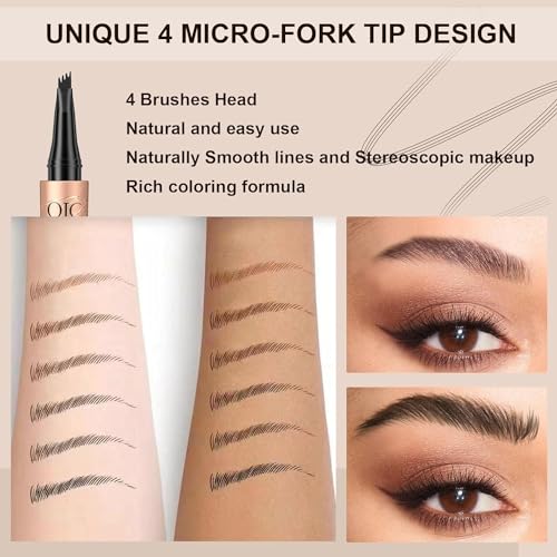 Eyebrow Pencil, Eyebrow Pen, Natural Eye Brow Pencils for Women, Liquid Waterproof Eyebrow Pencil, Smudge-Proof Brow Pencil with 4 Tip Microblading Eyebrow Pen Long-Lasting, Eyebrow Pencil Dark Brown - Image 4