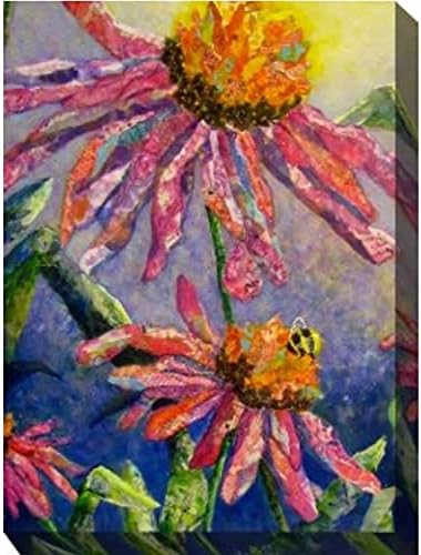 Purple and Yellow Busy Bee Outdoor Canvas Rectangular Wall Art Decor 40" x 30"