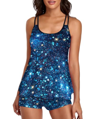 Image of Urchics 2026 Women Two Piece Tankini Swimsuit Tummy Control Plus Size Long Torso Top and High Waisted Boyshorts Bathing Suits