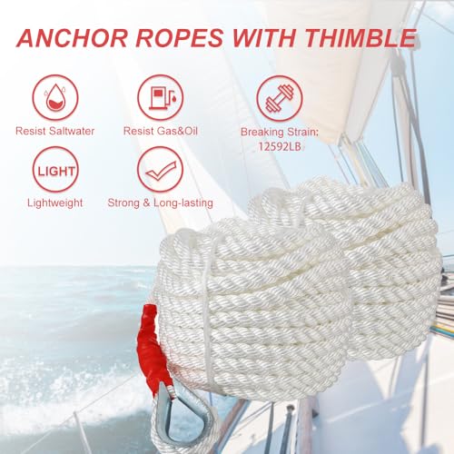B4B BANG 4 BUCK 3/4" x100' Anchor Rope, Polypropylene Docking Dockline Boat/Sailboat/Mooring/Pull Lines with Thimble, 12592LB Breaking Strain - Thumbnail 3