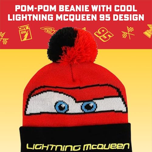 Image of Disney Boys' Winter Hat and Mitten Set, Cars Lightning Mcqueen Toddler Beanie for Ages 2-4