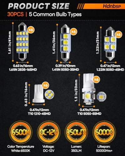 Image of 30PCS LED Interior Car Lights, T10 194 168 2825 W5W DE3175 Bulb Kit