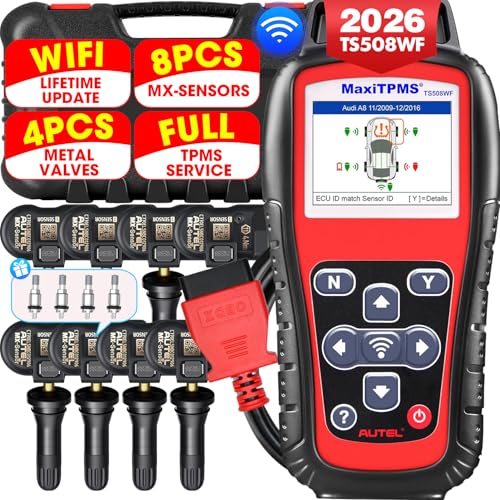 Autel MaxiTPMS TS508WF KIT, 2026 TPMS Programming Relearn Tool, WiFi Ver. of TS508 TS501 PRO TS601 TS408S, Lifetime Update, Relearn/Activate All Sensor, TPMS Scan Tool w/$300 8PCS Sensor &4PCS Valves
