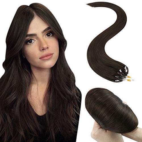 JoYoung 24inch Brown Hair Extensions Micro Loop Human Hair Dark Brown Pre Bonded Hair Extensions Human Hair Kerain Micro Loop Hair Extensions Loop Human Hair 50grams 50strands
