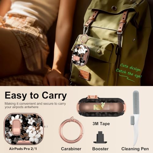 Image of for AirPods Pro 2 /1 Case with Safety Lock & Phone Stand, Flower