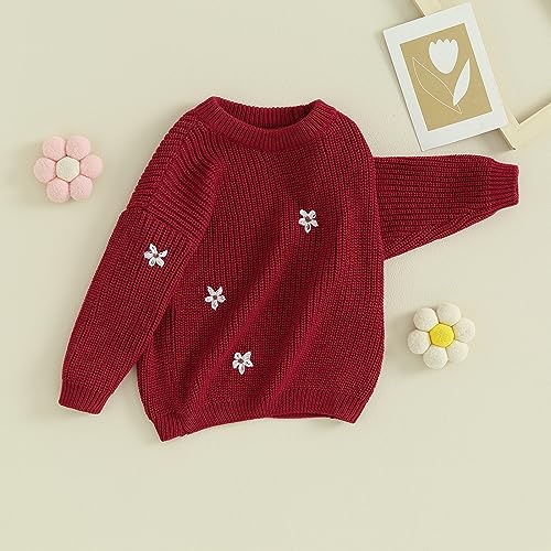 VISGOGO Kids Girls Sweater, Long Sleeve Crew Neck Flower Warm Winter Sweater Clothes Casual Daily4