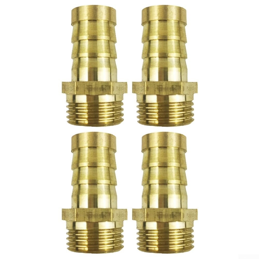 Brass Hose Fitting Adapter 3/4 Inch NPT Male to Barb Connector for Outdoor Taps - 4 Pack Pipe Connectors