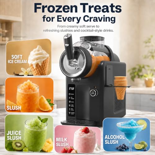 Image of SYINTAO Slushie Machine No Ice Needed, 2-in-1 Frozen Drink & Soft Serve Ice Cream Maker, Self-Chilling Slushy Maker with 5 Presets, LED Display & Auto Clean for Home & Party (Black)