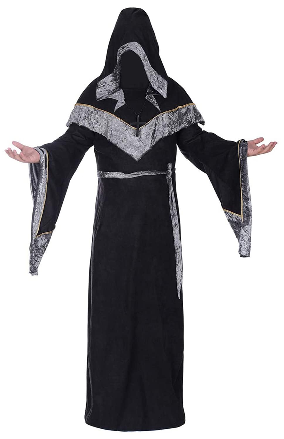 Disfraz místico de mago con capucha para hombre (negro, 3XL)