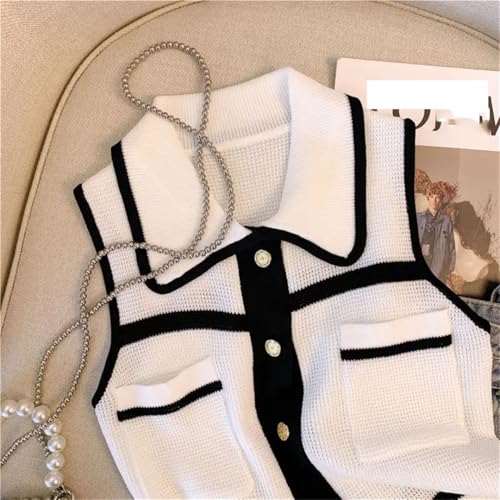 Women's Collar Knitted Sweater Korean Style Elegant Sleeveless Vest Short Top3