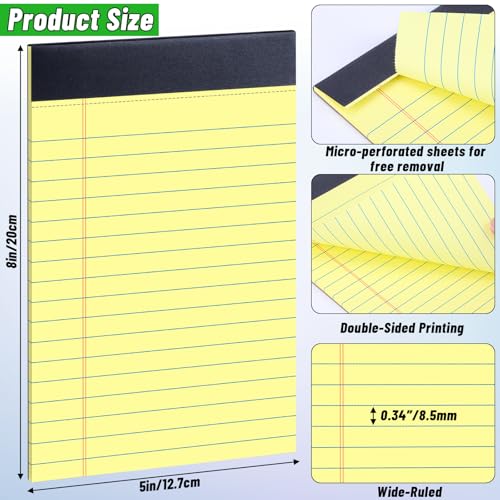 Image of 48 Pack Legal Pads 5 x 8 Inch Yellow Notepads College Ruled Writing Pads | Perforated Memo Pads with Lined Paper for Office, School and Home; Great for Notes, Lists, Planning and Daily Writing