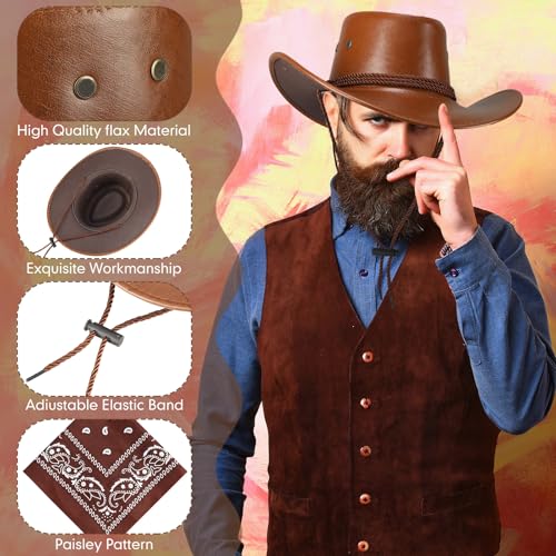 Image of Zhanmai 12 Pcs Cowboy Hat and Bandana Cowboy Cowgirl Hats Bulk Western Party Costume Halloween Accessory