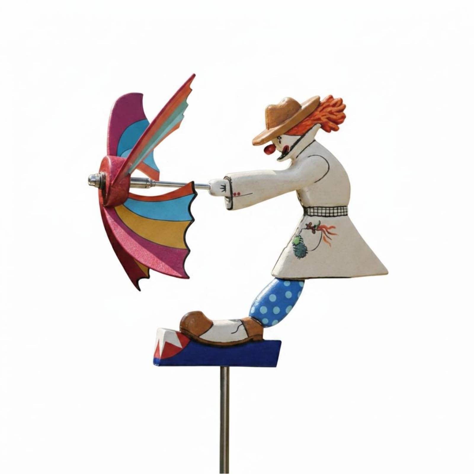 Éolienne décorative de jardin avec figurine clown rotative à effet visuel cinétique