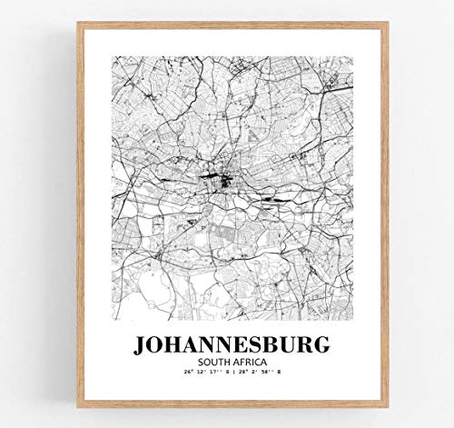 Eleville 8X10 Unframed Johannesburg South Africa City View Abstract Road Modern Map Art Print Poster Wall Office Home Decor Minimalist Line Art Hometown Housewarming wgn357