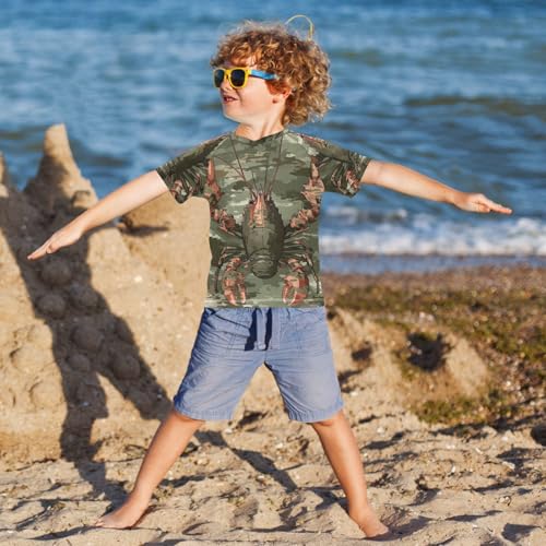 Boys Short Sleeve T-Shirts Camo Shrimp Lobster Sea Rashguard Kids Swim Shirts Sun UPF 50+4