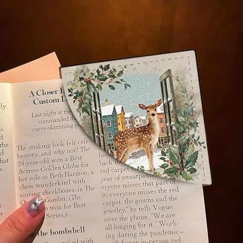 Image of 2Pcs Retro Deer Corner Bookmarks, Handmade PU Leather Page Corner Protectors, Vintage Winter Art Stationery Gift for Book Lovers, Kids, Teachers, Aesthetic Reading Accessories 3.54 inch
