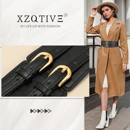 XZQTIVE Women's Wide Elastic Leather Belt for Dresses and Shirts, Stretchy Ladies Waist Belt with Double Gold Buckle3