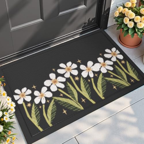 DEXI Front Door Mat Outside Entrance, Spring Entryway Doormat Dirt Trapper, Heavy Duty Non Slip Entry Mats for Patio Garage Porch Home Decorative, 24x36, Black