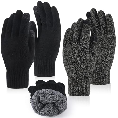 Vyuwast 2 Stück Strickhandschuhe Winter Handschuhe Herren Damen, Touchscreen Winterhandschuhe, Verdickte Warme Thermo Fleece Handschuhe für Outdoor Sport Laufen Radfahren Freizeit